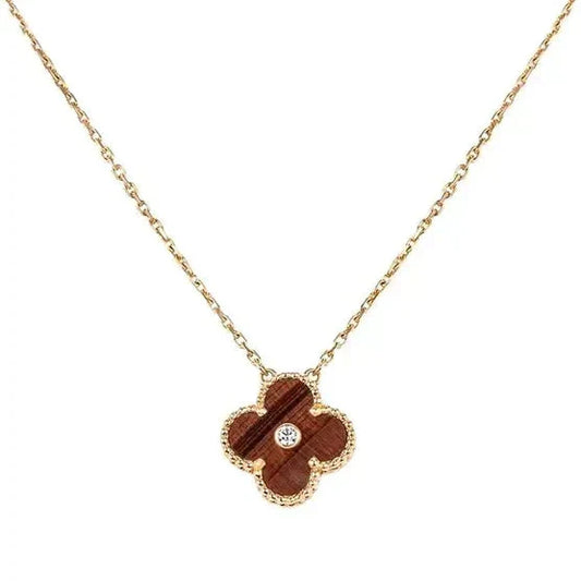 [Regal Jewels]CLOVER 15MM DIAMOND AND YELLOW TIGER'S EYE AGATE necklace