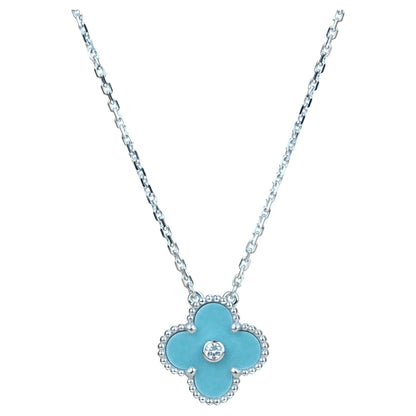 [Regal Jewels]CLOVER 15MM DIAMOND SVRES PORCELAIN  NECKLACE SILVER