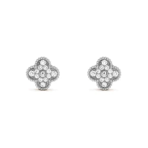 [Regal Jewels]CLOVER 1 MOTIFS DIAMOND STUD EARRINGS SILVER