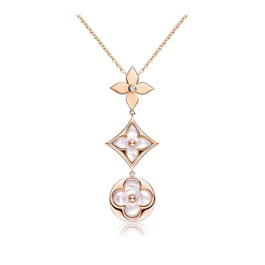 [Regal Jewels]COLOR BLOSSOM LARIAT NECKLACE PINK GOLD WHITE MOTHER PEARL AND DIAMOND