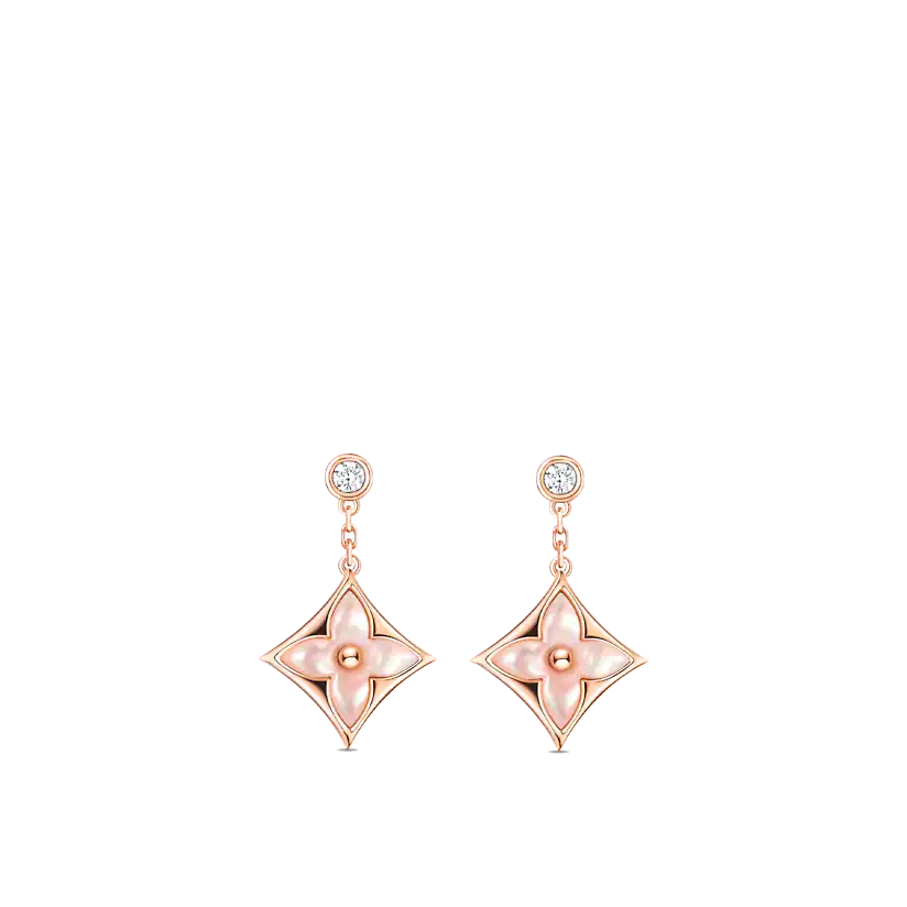 [Regal Jewels]DOUBLE STAR PINK GOLD MOP DROP EARRINGS