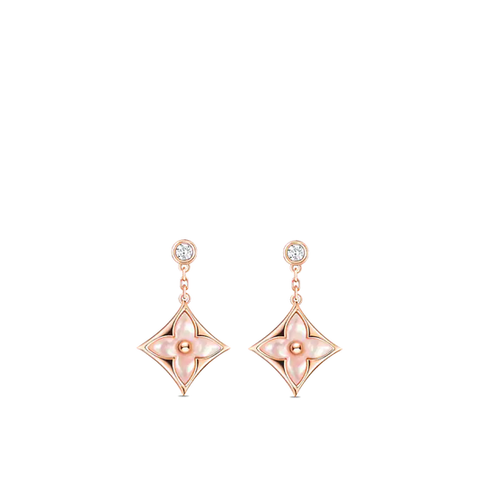 [Regal Jewels]DOUBLE STAR PINK GOLD MOP DROP EARRINGS