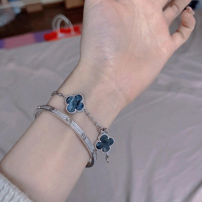 [Regal Jewels]CLOVER 5 MOTIF PIETERSITE SILVER BRACELET
