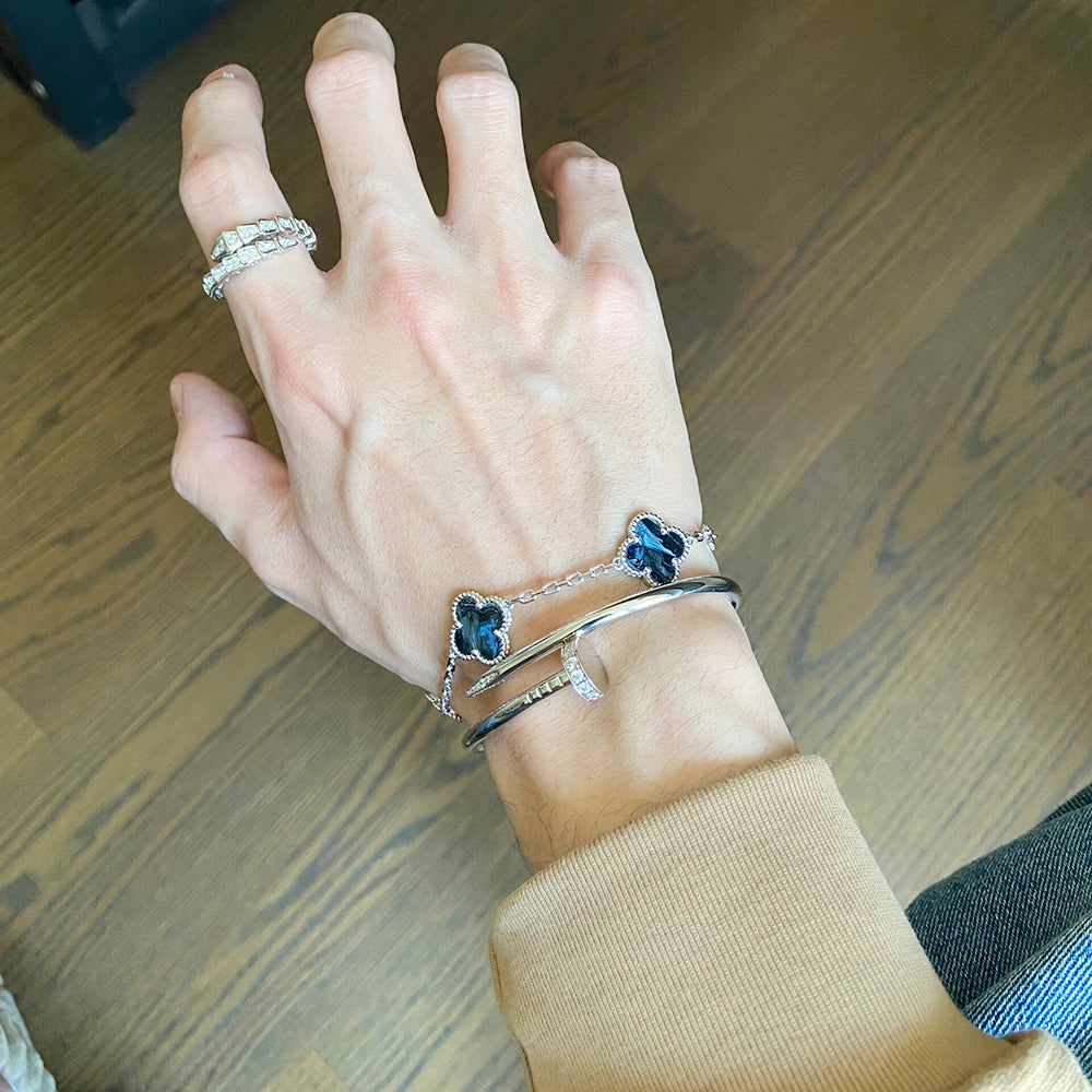 [Regal Jewels]CLOVER 5 MOTIF PIETERSITE SILVER BRACELET