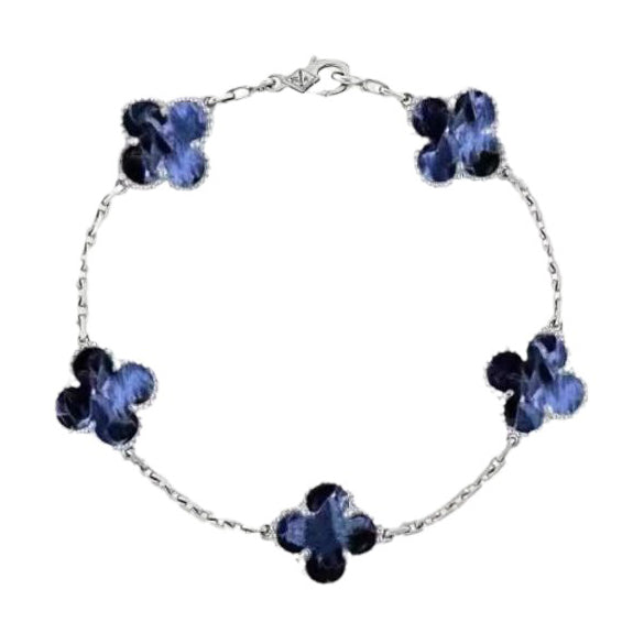 [Regal Jewels]CLOVER 5 MOTIF PIETERSITE SILVER BRACELET