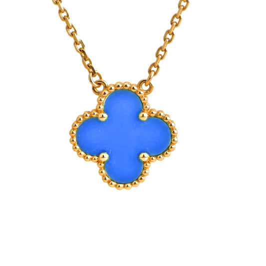[Regal Jewels]CLOVER 15MM BLUE AGATE NECKLACE