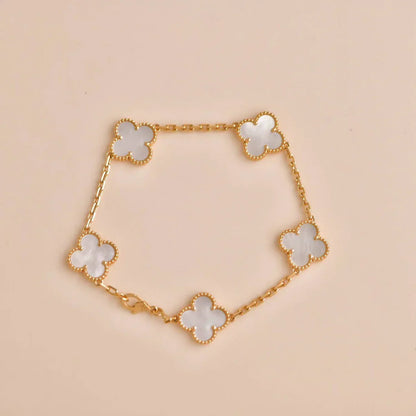 [Regal Jewels]CLOVER WHITE PEARL MOP 5 MOTIF BRACELET COLLECTION