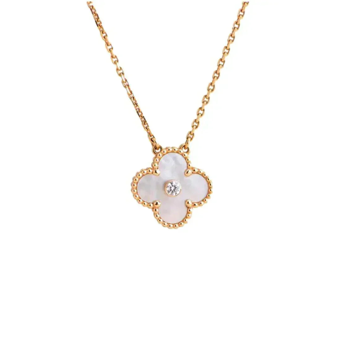 [Regal Jewels]CLOVER 15MM DIAMOND WHITE FRITILLARIA NECKLACE