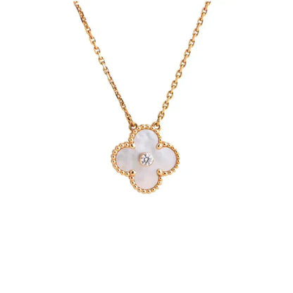 [Regal Jewels]CLOVER 15MM DIAMOND WHITE FRITILLARIA NECKLACE