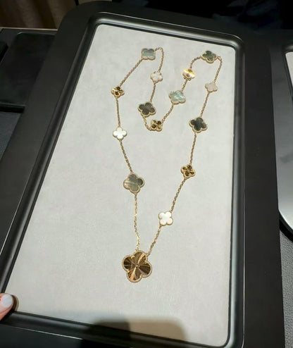 [Regal Jewels]DETACHABLE CLOVER 15(11+4) FLOWER ROSE GOLD NECKLACE SET
