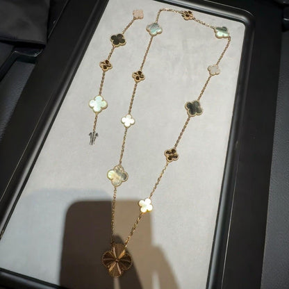 [Regal Jewels]DETACHABLE CLOVER 15(11+4) FLOWER ROSE GOLD NECKLACE SET