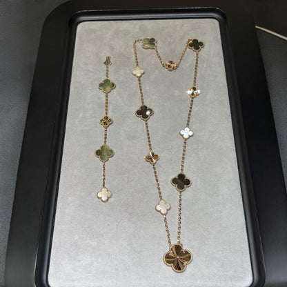 [Regal Jewels]DETACHABLE CLOVER 15(11+4) FLOWER ROSE GOLD NECKLACE SET