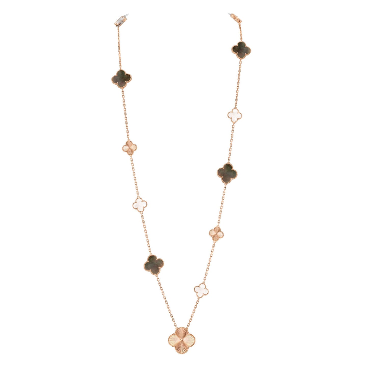 [Regal Jewels]DETACHABLE CLOVER 15(11+4) FLOWER ROSE GOLD NECKLACE SET