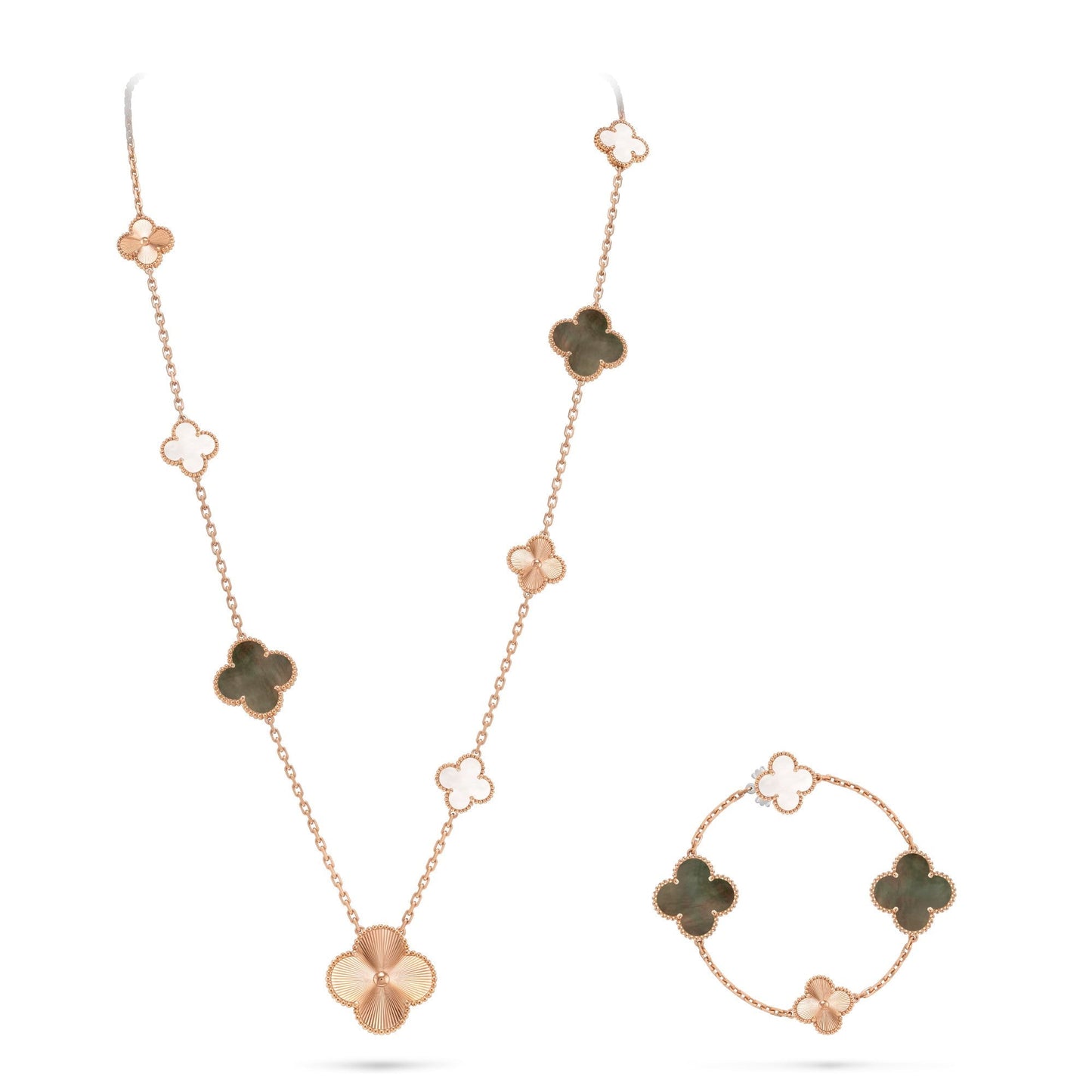 [Regal Jewels]DETACHABLE CLOVER 15(11+4) FLOWER ROSE GOLD NECKLACE SET