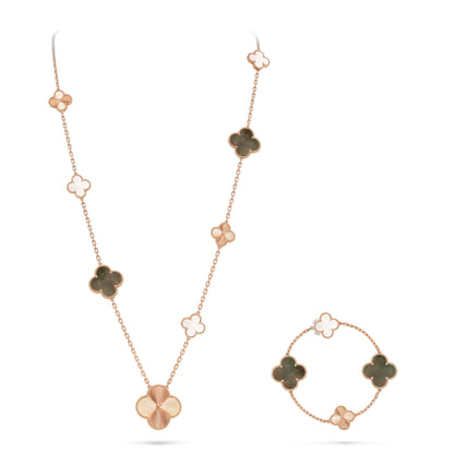 [Regal Jewels]DETACHABLE CLOVER 15(11+4) FLOWER ROSE GOLD NECKLACE SET