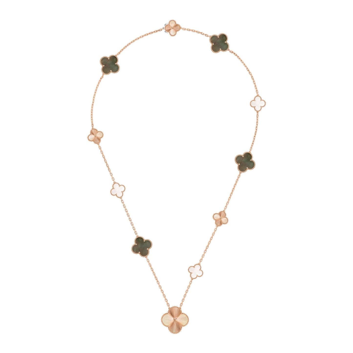 [Regal Jewels]DETACHABLE CLOVER 15(11+4) FLOWER ROSE GOLD NECKLACE SET
