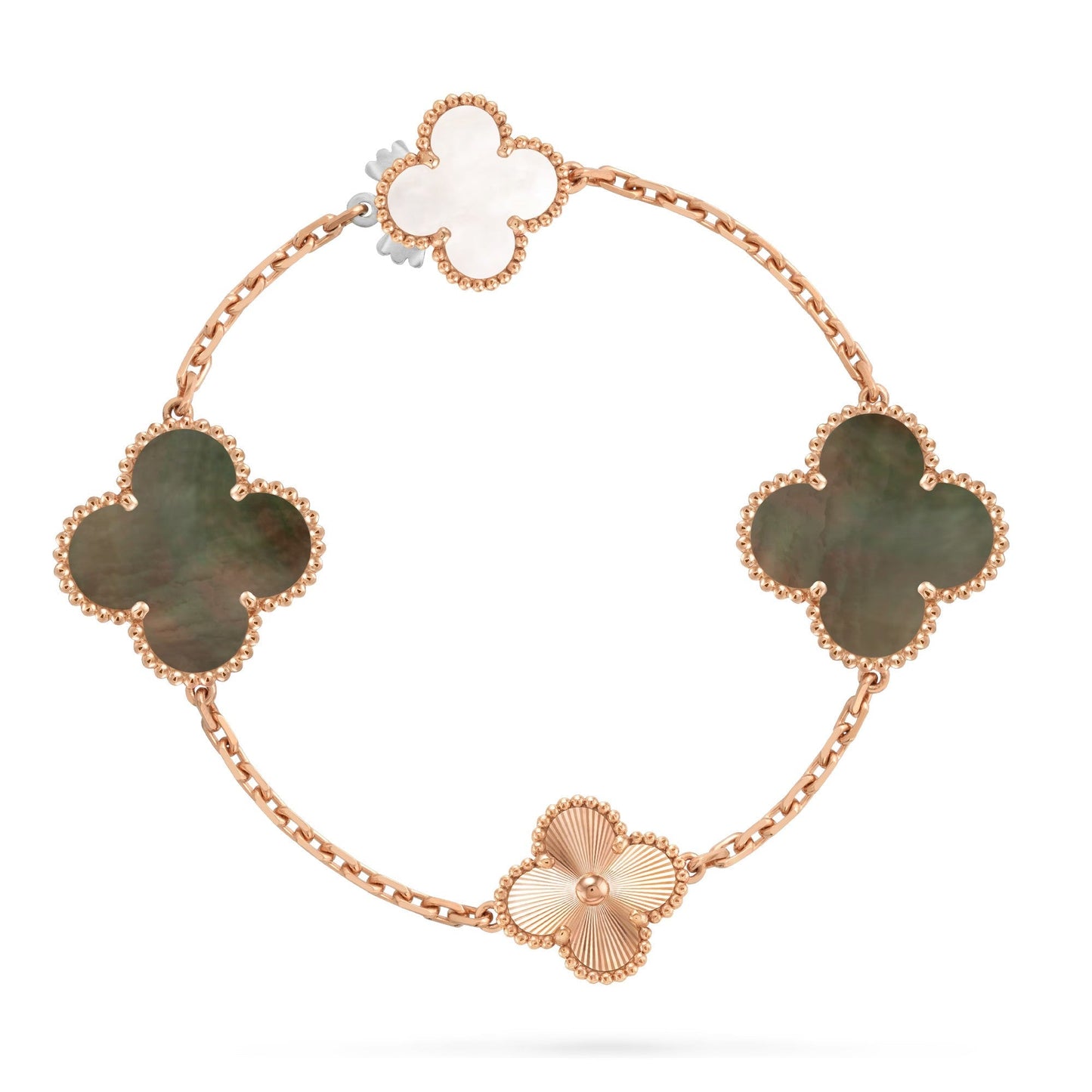 [Regal Jewels]DETACHABLE CLOVER 15(11+4) FLOWER ROSE GOLD NECKLACE SET