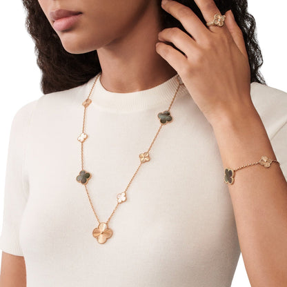 [Regal Jewels]DETACHABLE CLOVER 15(11+4) FLOWER ROSE GOLD NECKLACE SET