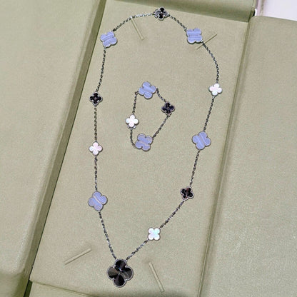 [Regal Jewels]DETACHABLE CLOVER 15(11+4) FLOWER SILVER NECKLACE SET