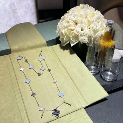 [Regal Jewels]DETACHABLE CLOVER 15(11+4) FLOWER SILVER NECKLACE SET