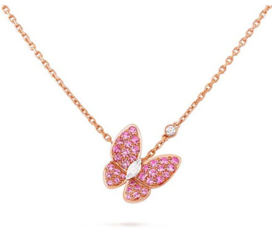 [Regal Jewels]BUTTERFLY RED DIAMOND ROSE GOLD NECKLACE