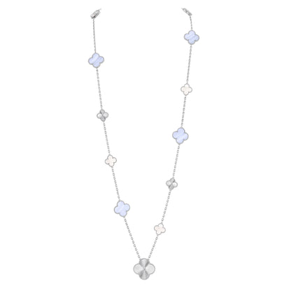 [Regal Jewels]DETACHABLE CLOVER 15(11+4) FLOWER SILVER NECKLACE SET