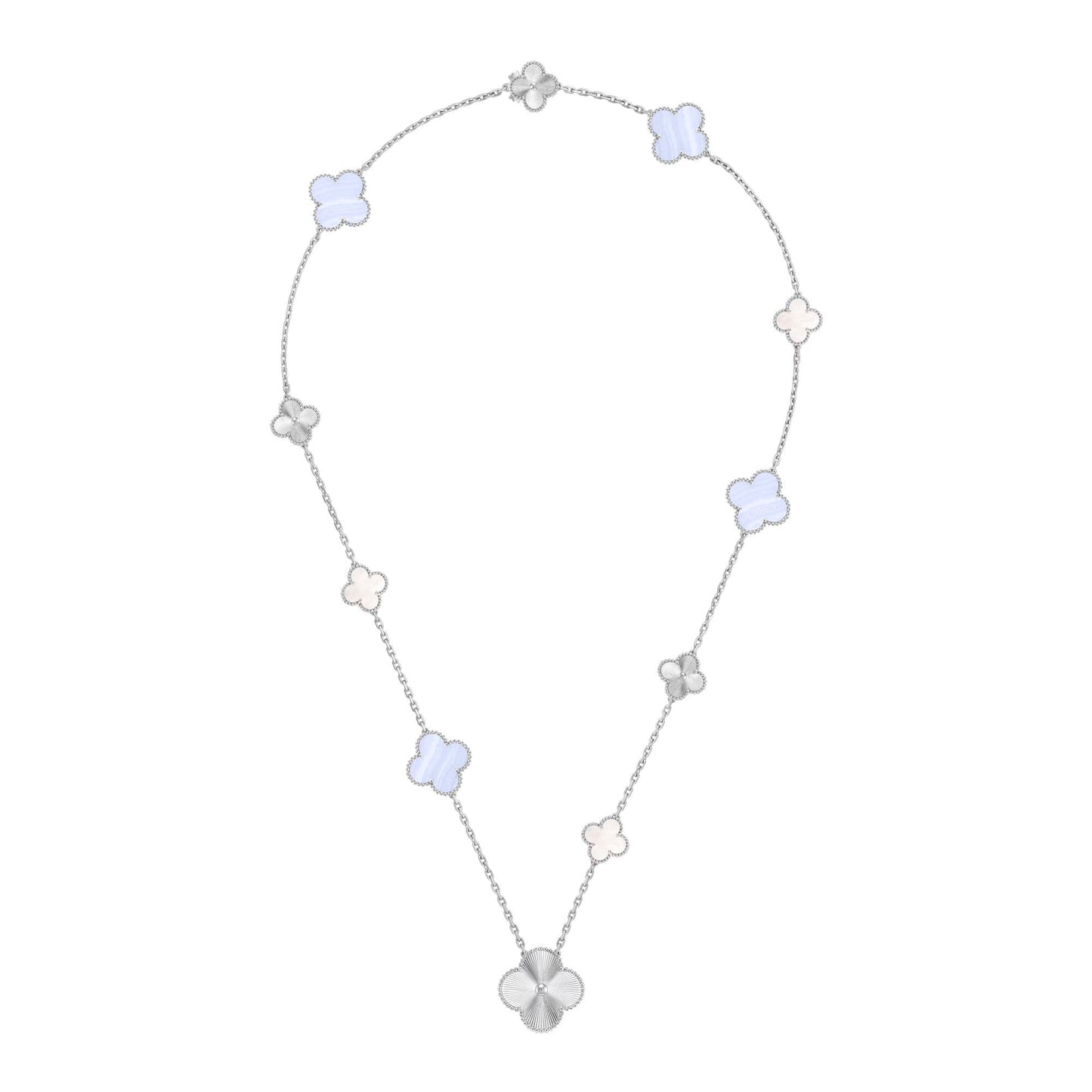 [Regal Jewels]DETACHABLE CLOVER 15(11+4) FLOWER SILVER NECKLACE SET