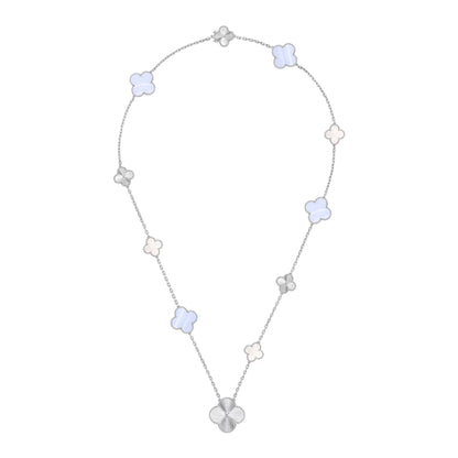 [Regal Jewels]DETACHABLE CLOVER 15(11+4) FLOWER SILVER NECKLACE SET