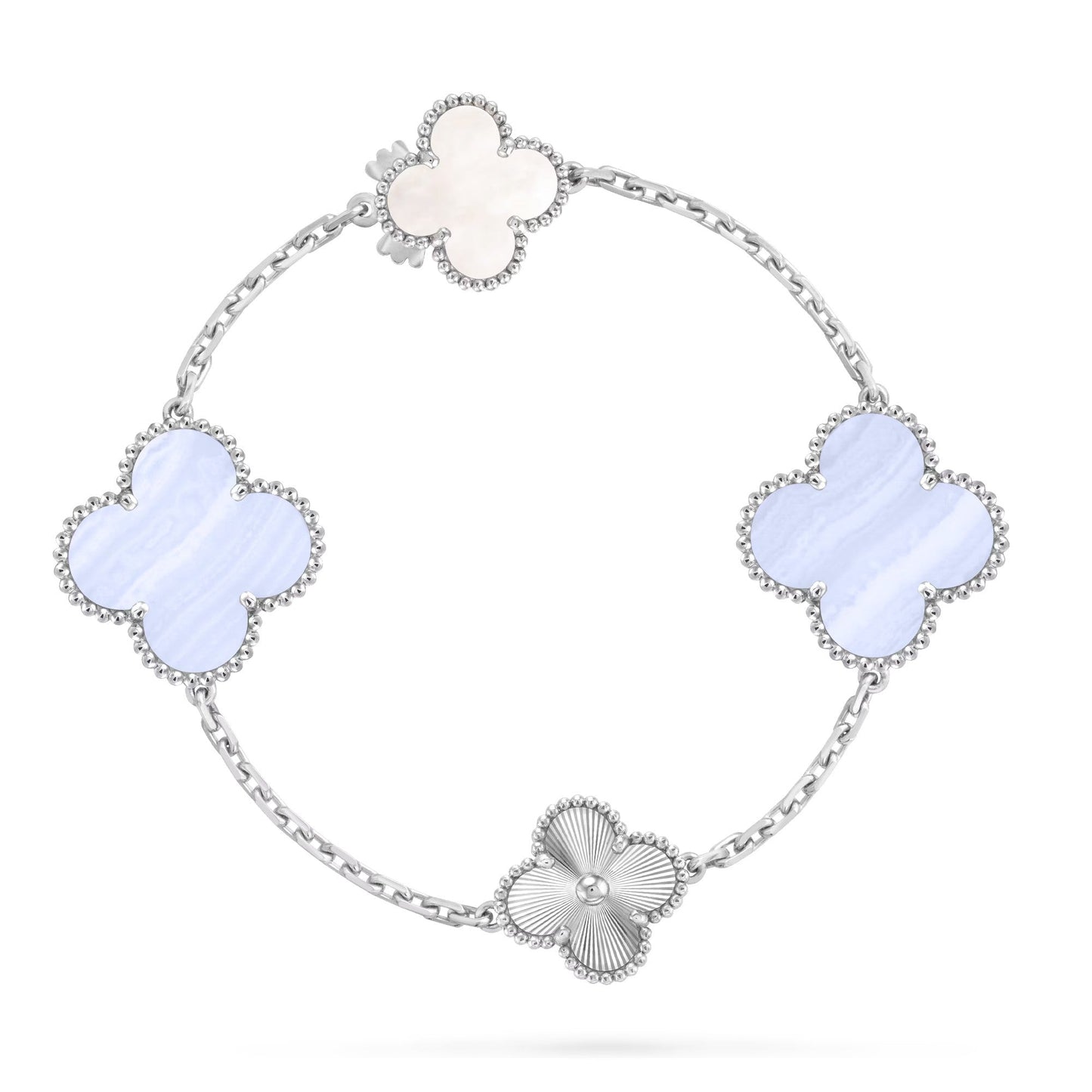 [Regal Jewels]DETACHABLE CLOVER 15(11+4) FLOWER SILVER NECKLACE SET