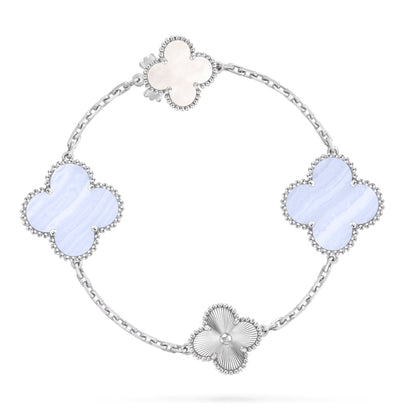 [Regal Jewels]DETACHABLE CLOVER 15(11+4) FLOWER SILVER NECKLACE SET