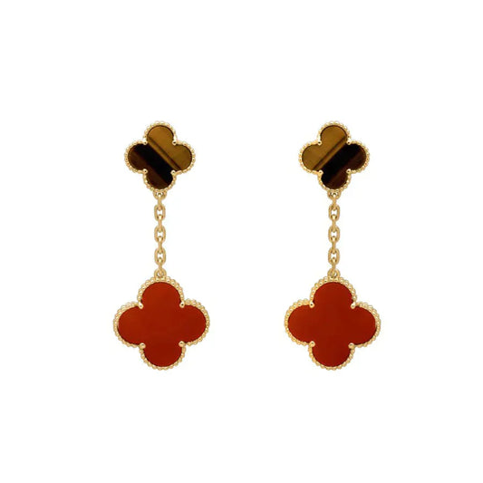 [Regal Jewels]CLOVER  2 MOTIF  TIGER EYE CARNELIAN EARRINGS