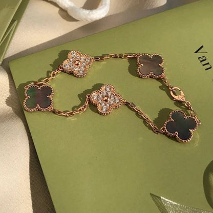 [Regal Jewels]CLOVER 5 MOTIF GRAY MOP DIAMOND BRACELET