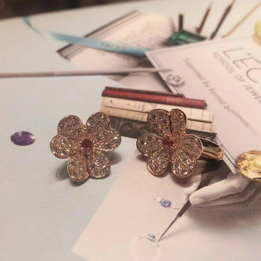 [Regal Jewels]FRIVOLE PINK GOLD FLOWER DIAMOND EARRINGS