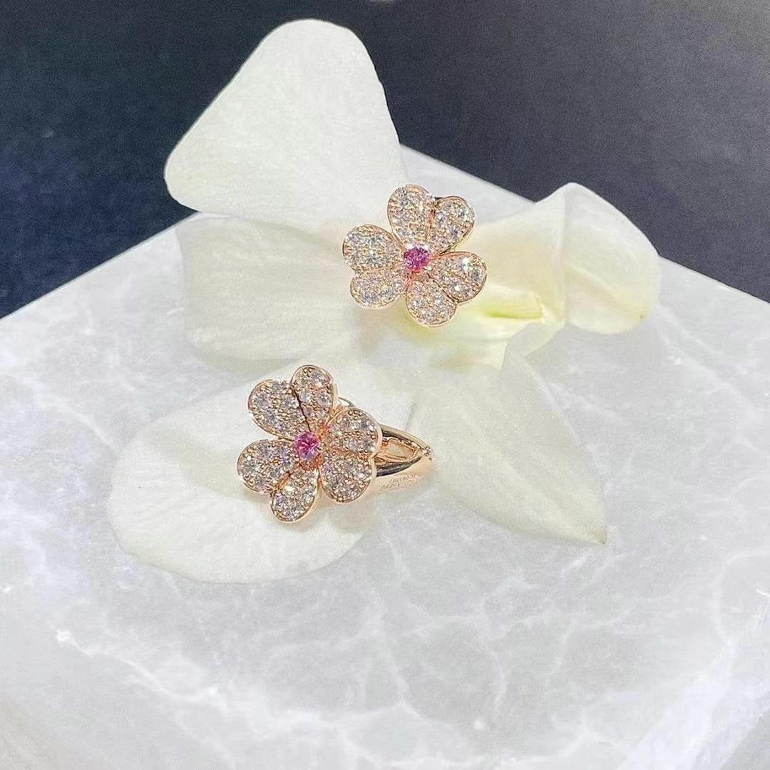 [Regal Jewels]FRIVOLE PINK GOLD FLOWER DIAMOND EARRINGS