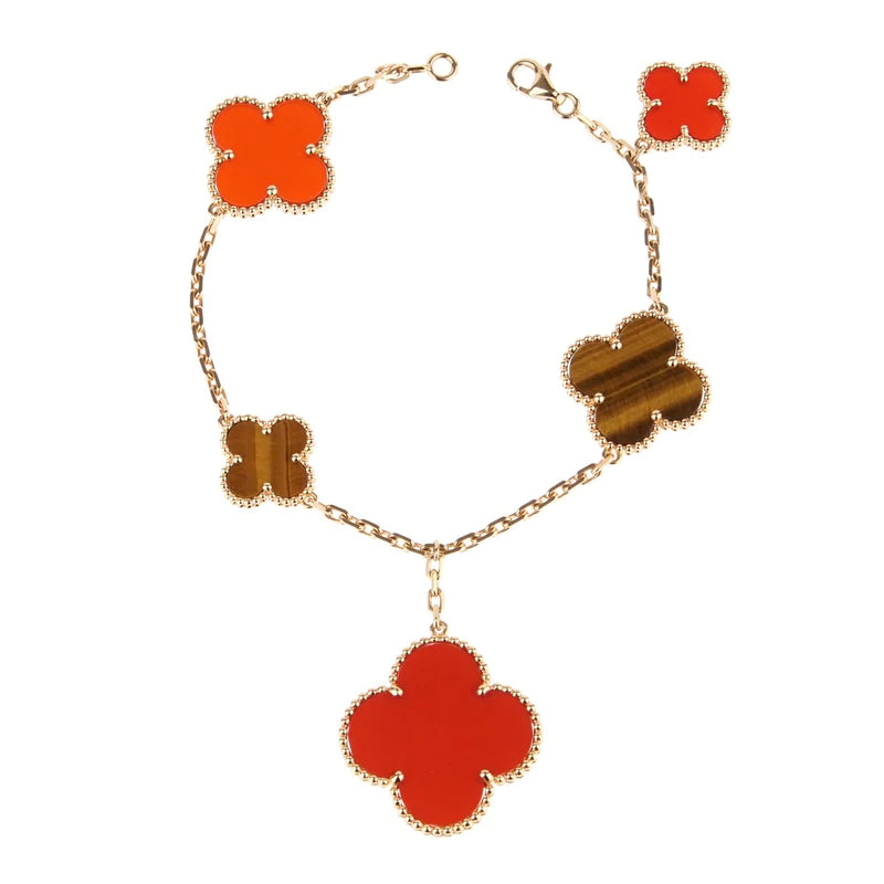 [Regal Jewels]CLOVER BRACELET 5 MOTIFS CARNELIAN TIGER EYE
