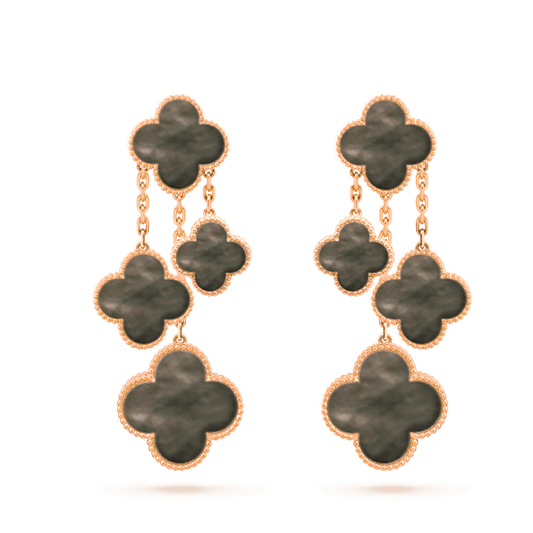 [Regal Jewels]CLOVER EARRINGS DARK MOP 4 MOTIFS ROSE GOLD
