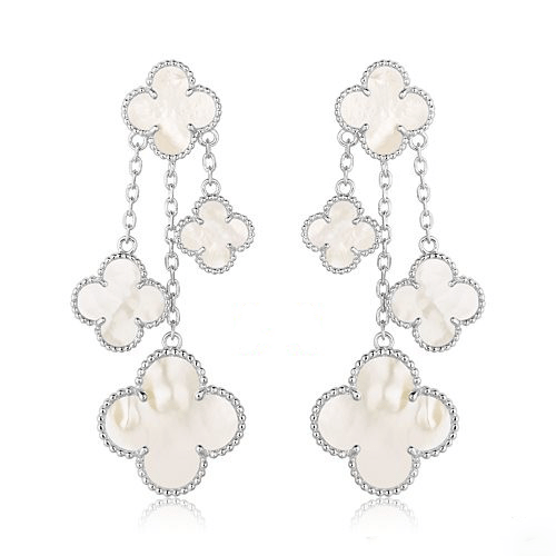 [Regal Jewels]CLOVER EARRINGS WHITE MOP 4 MOTIFS SILVER