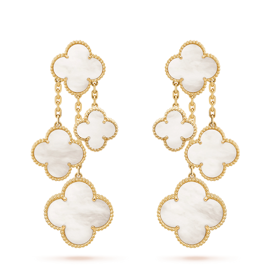 [Regal Jewels]CLOVER EARRINGS WHITE MOP 4 MOTIFS GOLD