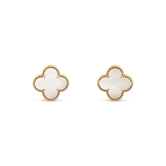 [Regal Jewels]CLOVER MEDIUM 1 MOTIFS  WHITE MOP STUD EARRINGS