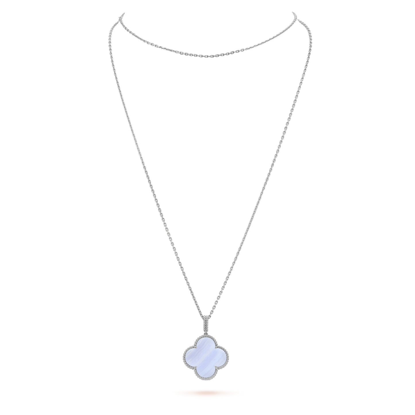 [Regal Jewels]CLOVER SILVER CHALCEDONY BIG CLOVER NECKLACE