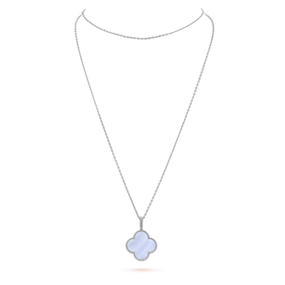 [Regal Jewels]CLOVER SILVER CHALCEDONY BIG CLOVER NECKLACE