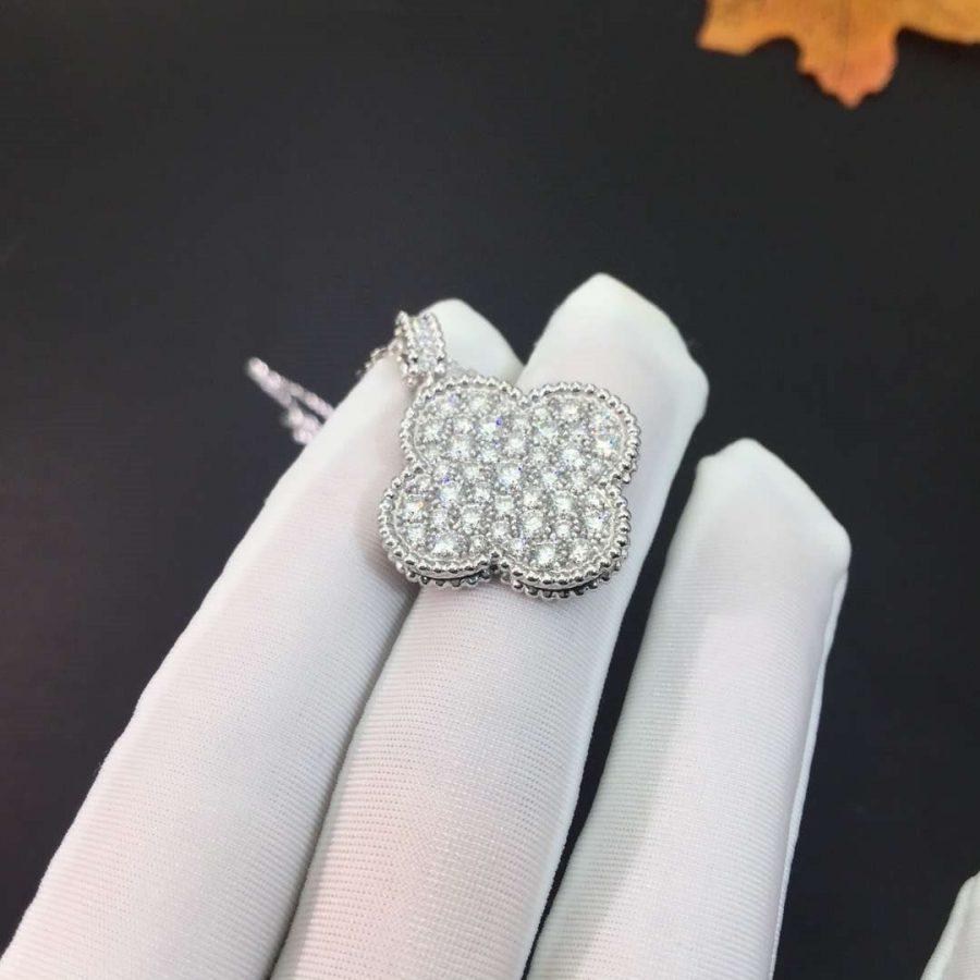 [Regal Jewels]CLOVER 25MM SILVER FULL DIAMOND BIG CLOVER NECKLACE