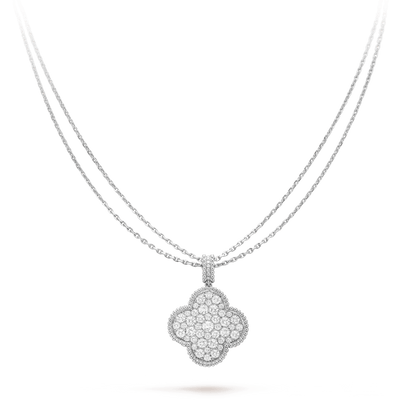 [Regal Jewels]CLOVER 25MM SILVER FULL DIAMOND BIG CLOVER NECKLACE