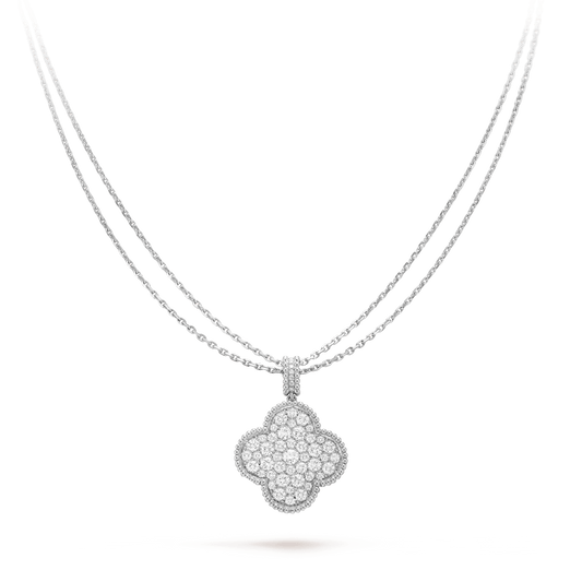 [Regal Jewels]CLOVER 25MM SILVER FULL DIAMOND BIG CLOVER NECKLACE