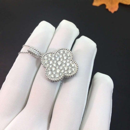 [Regal Jewels]CLOVER 25MM SILVER FULL DIAMOND BIG CLOVER NECKLACE