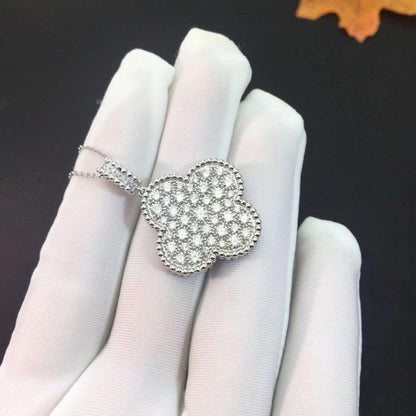 [Regal Jewels]CLOVER 25MM SILVER FULL DIAMOND BIG CLOVER NECKLACE