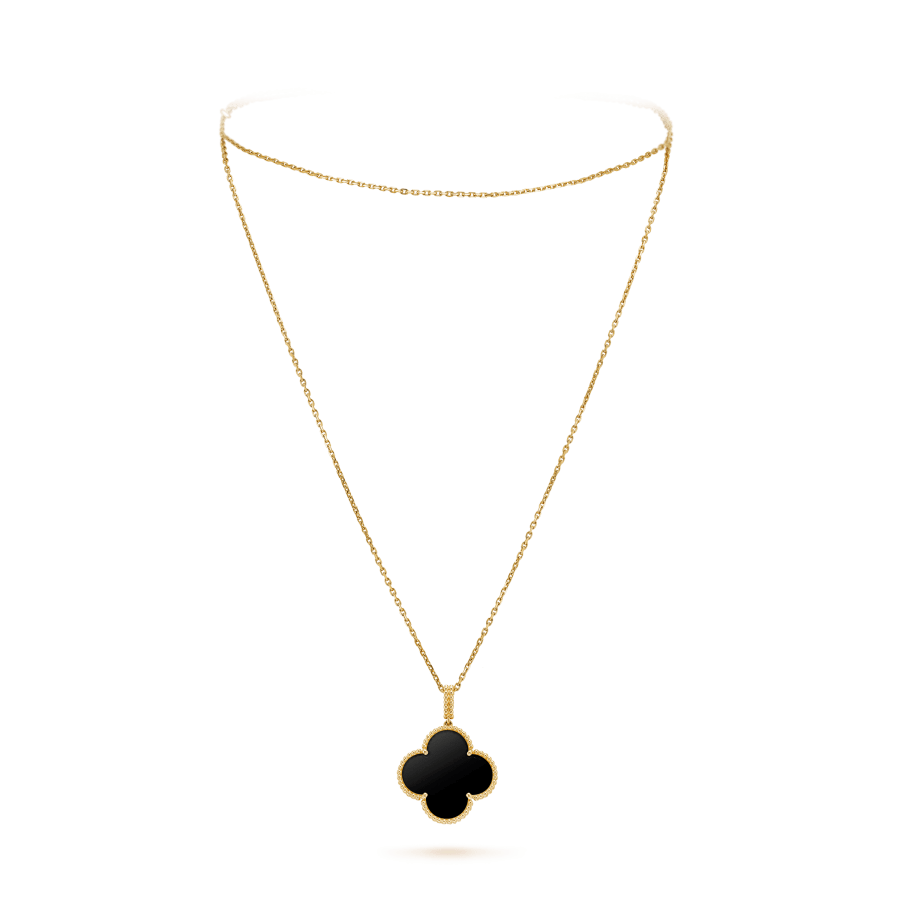 [Regal Jewels]CLOVER 25MM GOLD ONYX BIG CLOVER NECKLACE