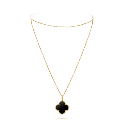 [Regal Jewels]CLOVER 25MM GOLD ONYX BIG CLOVER NECKLACE