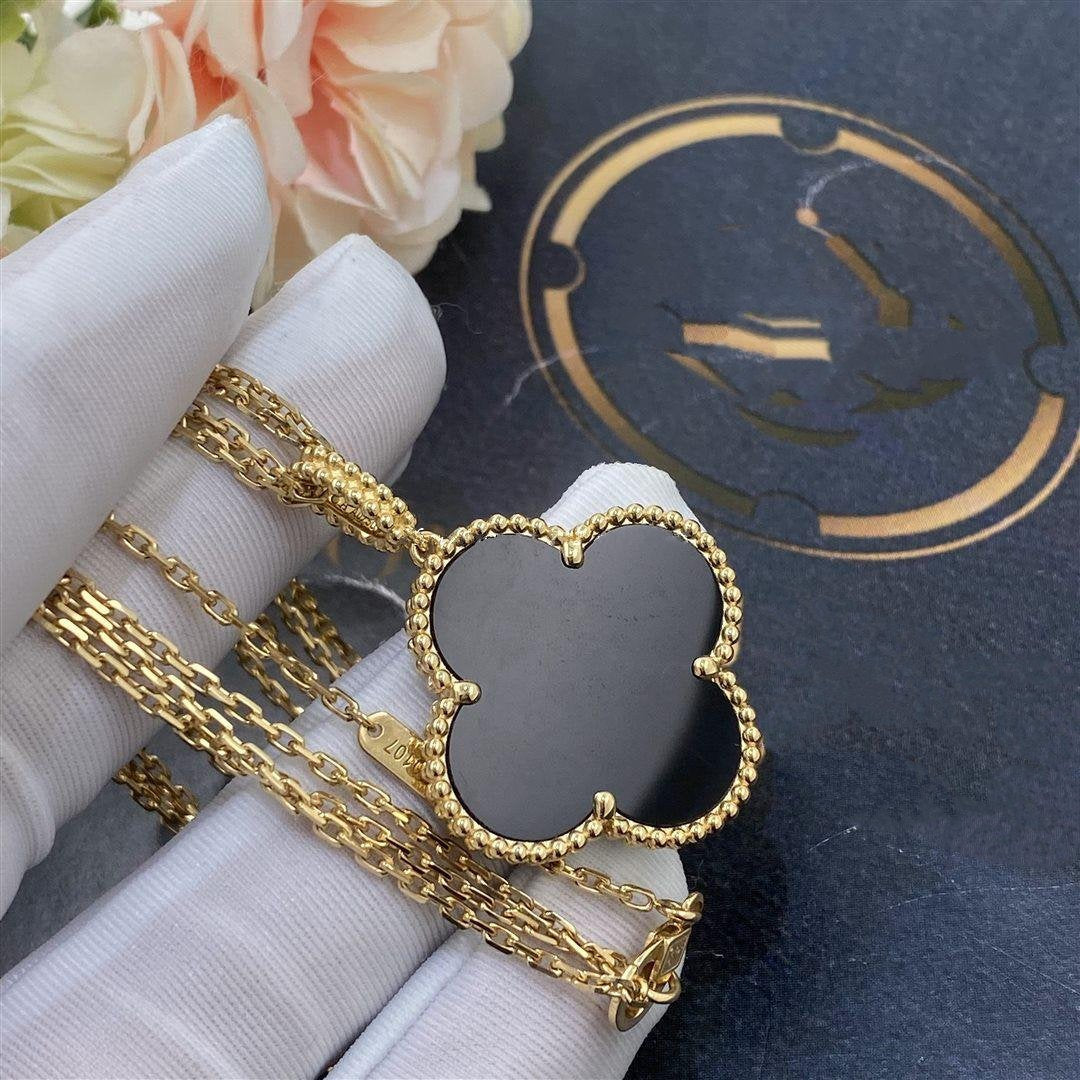[Regal Jewels]CLOVER 25MM GOLD ONYX BIG CLOVER NECKLACE