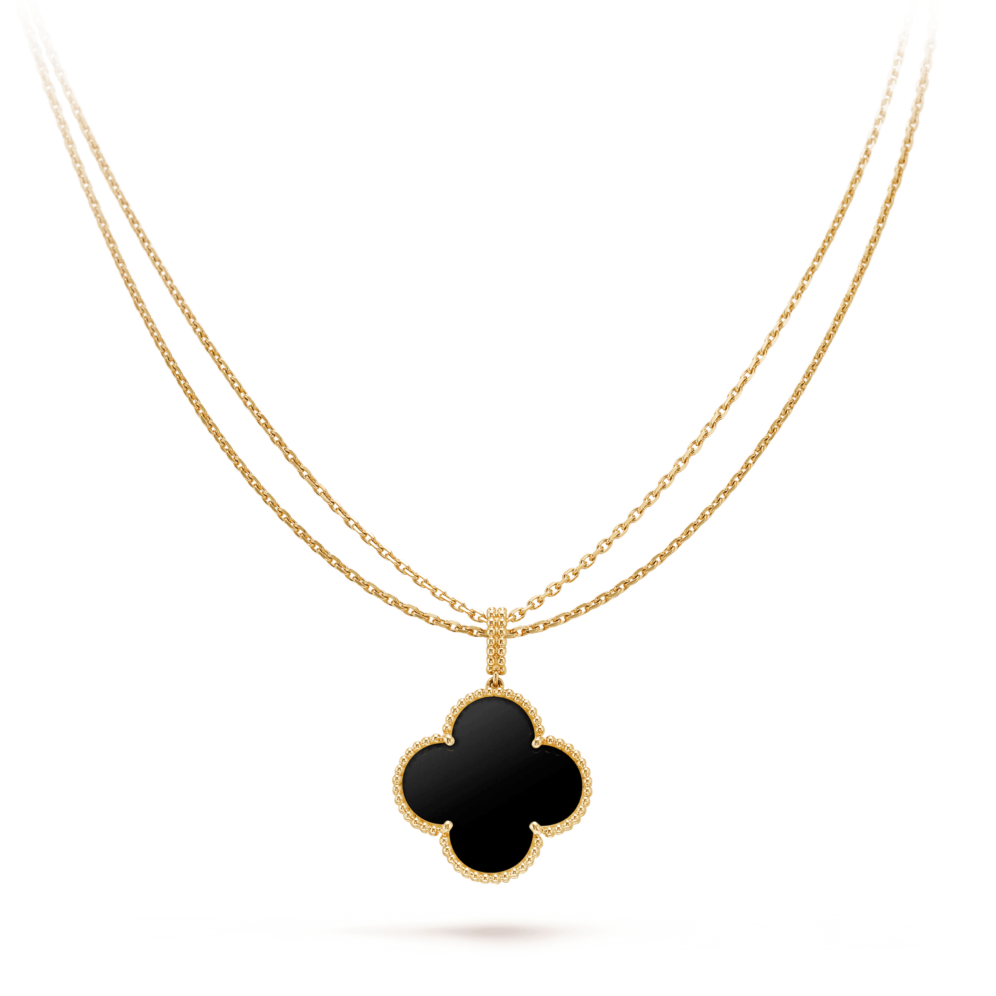 [Regal Jewels]CLOVER 25MM GOLD ONYX BIG CLOVER NECKLACE